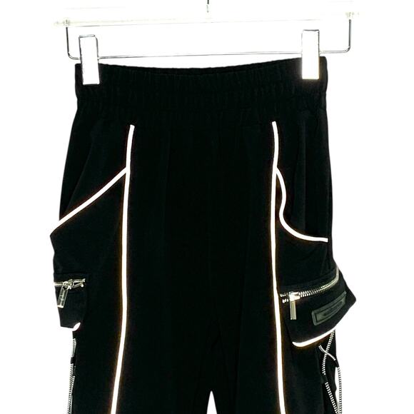 Maniere De Voir 4 Womens Reflective Piped Cargo Pants Black Modern - Picture 5 of 10
